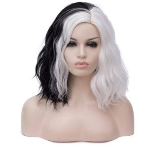Black and white halloween wig cosplay reusable.